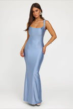 Back Tie Ruched Midi Party Dress