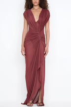 Leia Tulle Pleats and Knotted Detail Drape Slit Maxi Dress