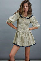 Vintage Polka Dot Peter Pan Collar Puff Sleeve Mini Dress