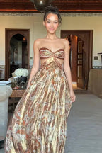 Print Strapless Tube Maxi Dress
