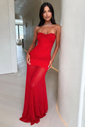 Sheer Mesh Off Shoulder Maxi Dress