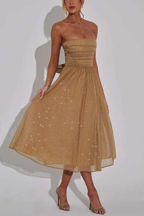 Kaylee Elevated Off Shoulder Backless Maxi Dress with Bow Chic Silhouette Collection