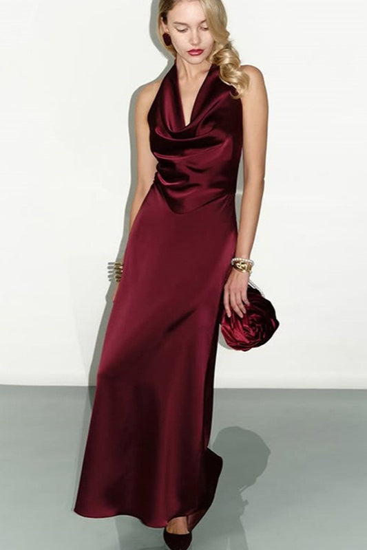 Sexy Low-Cut Backless Satin Silk Dress