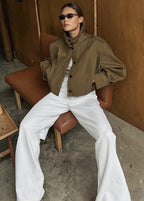 Maren - Cropped High Neck Button Up Jacket