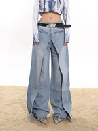 Fake two-piece high-end hot girl denim skirt