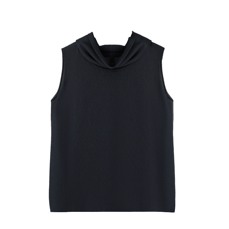 Black Sleeveless Pleat Detail Top