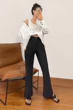 Black Stretch High Rise Front Slit Flared Jeans