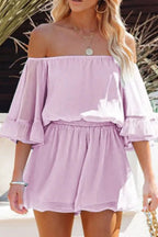 Paneled short-sleeved loose-fit solid chiffon jumpsuit