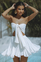 Solid Chiffon Bandeau Ruffle Skirt Set