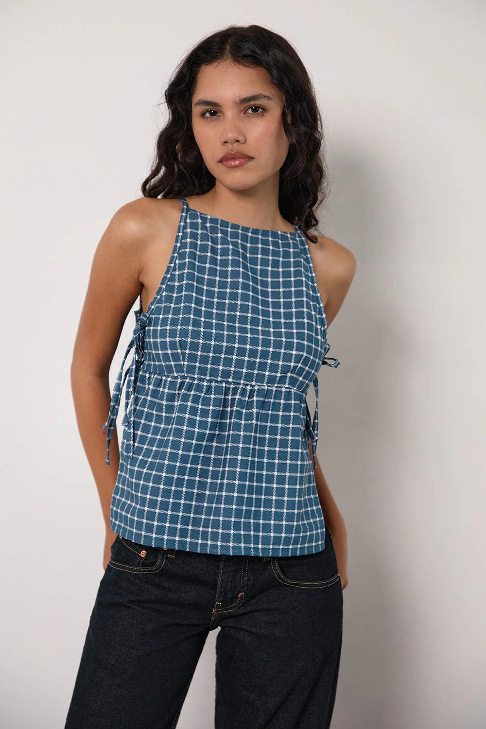 Chic Checkered Tie Tank Top