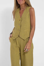 Women Casual Linen Waistcoat Two Set Suits