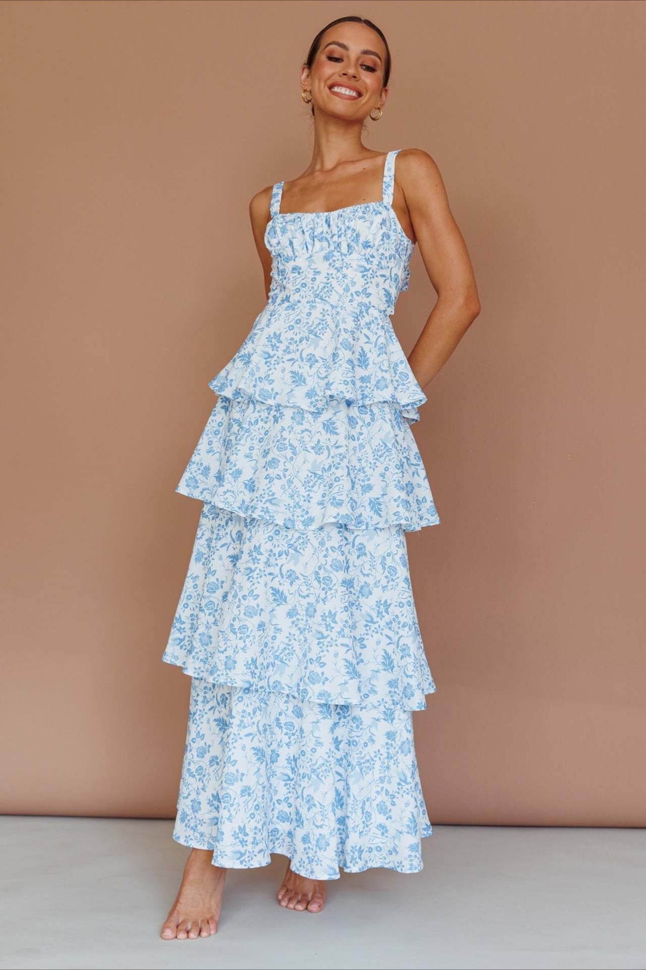 Bow Detail Printed Slim Party Floral Dress
