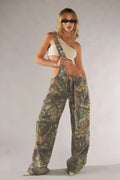 Street Style Low-Rise Suspender Wide-Leg Jeans