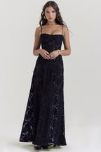 Dainty Lace Spaghetti Strap Tie Waist  Prom Dress
