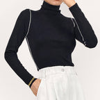 Black Cashmere-Blend Contrast Trim Turtleneck Sweater