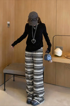 Relaxed Fair Isle Fleece Wide Leg Knit Pants