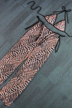 Leopard Mesh Pants Three Piece Swim Set