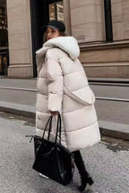 Colorblock Mid-Length Hooded Puffer Puffer Jacket