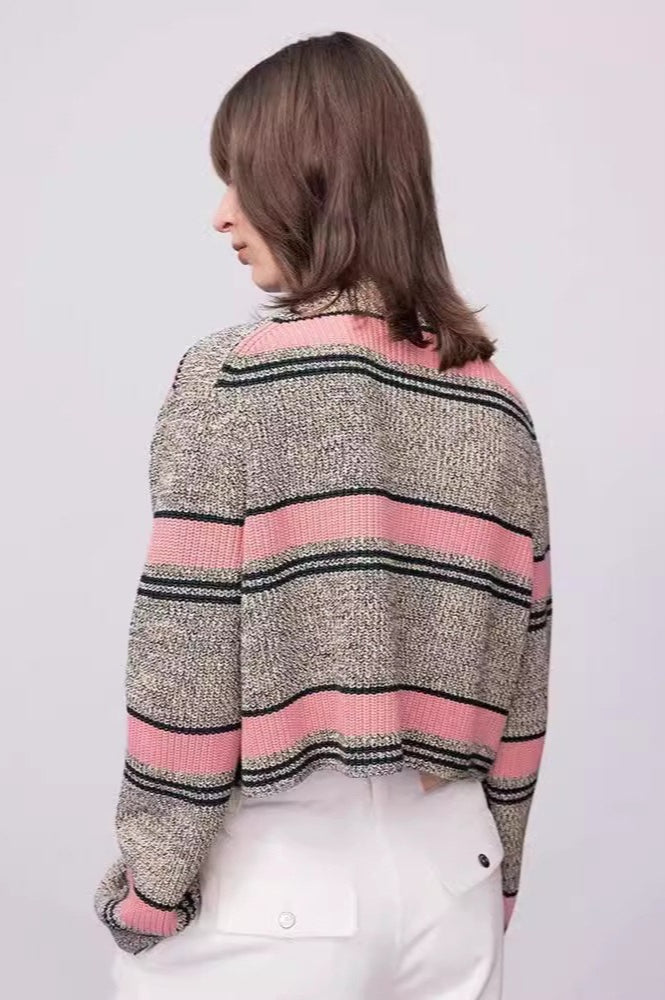 Colorful Striped Knit VNeck Sweater