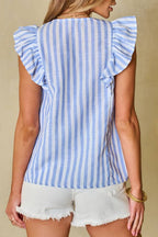 Striped Embroidered Tassel Ruffle Sleeveless Top