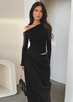 Elegant Asymmetrical Off Shoulder Pleated Dress
