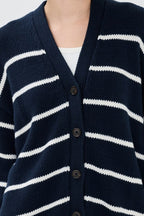 Striped Cotton V Neck Slouchy Knit Cardigan