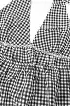 Deep V Halter Backless Checkered Crop Top