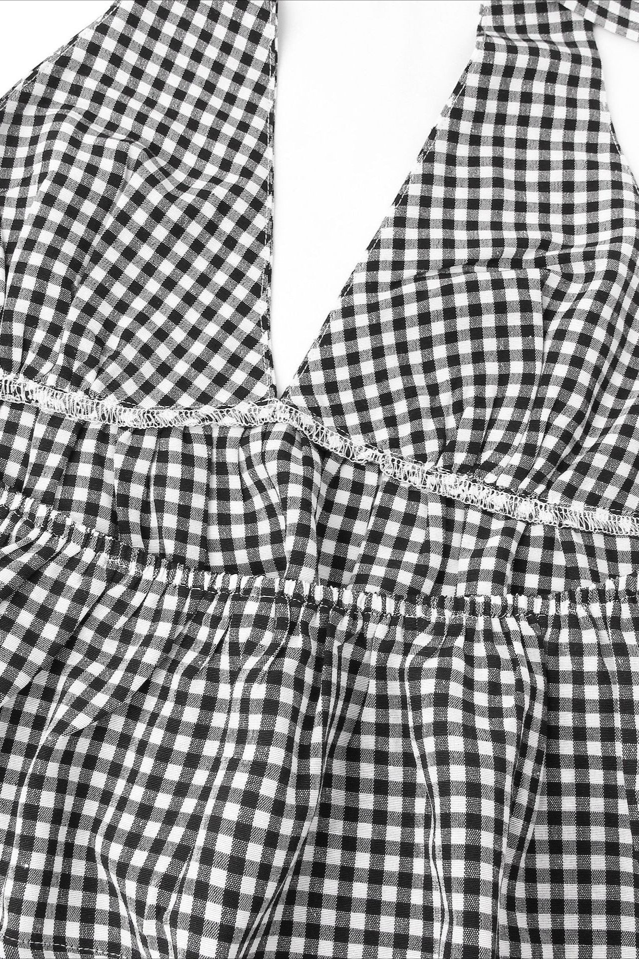 Deep V Halter Backless Checkered Crop Top