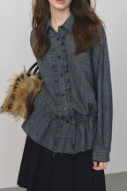 Vintage Textured Plaid Blouse