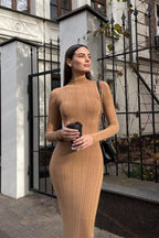 Sexy Stripe Turtleneck Knit Long Sleeve Bodycon Dress