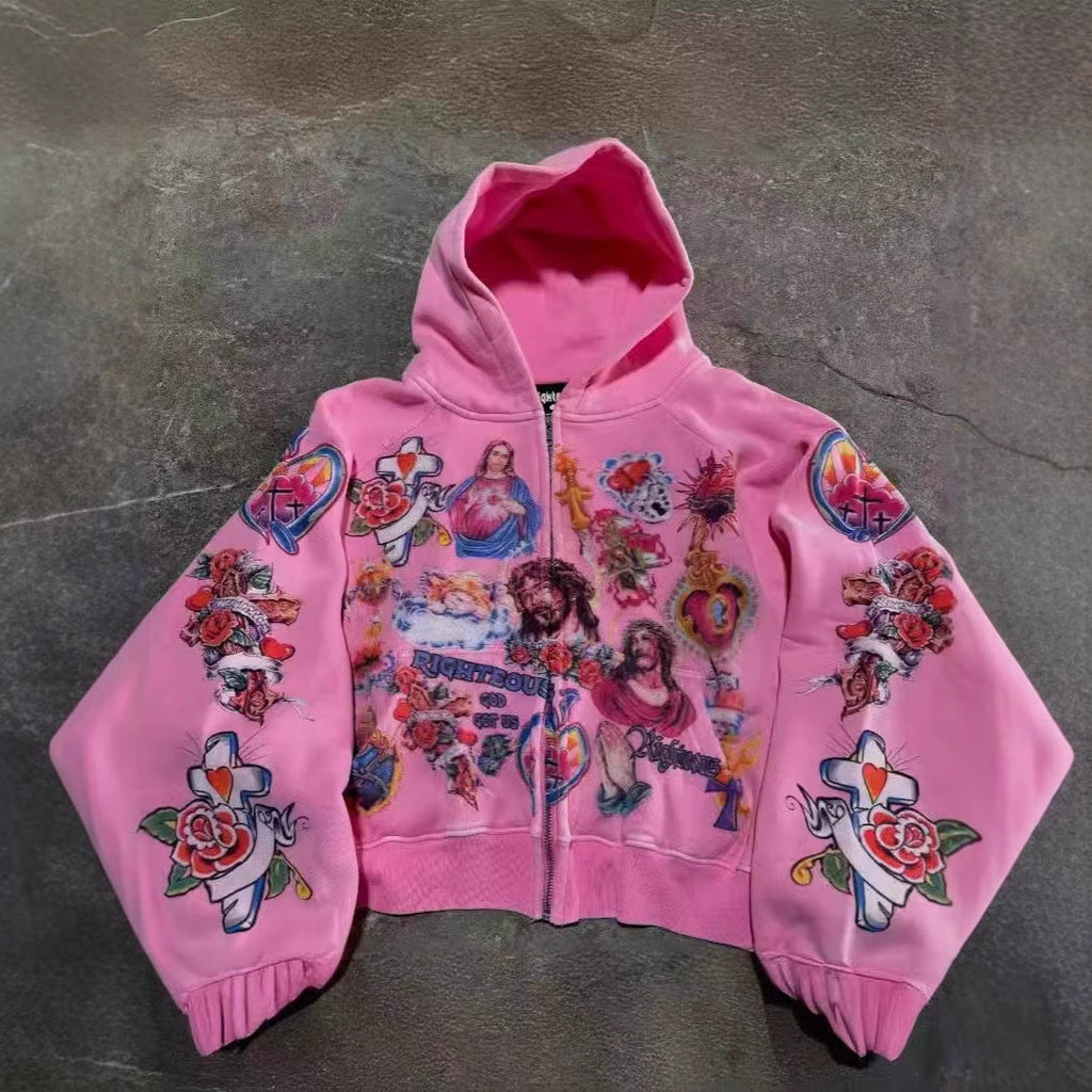 Printed Loose Rock Style Hoodie