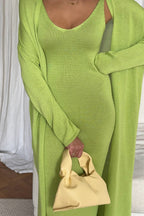 Solid V Neck Cotton Knit Bodycon Two Piece Set