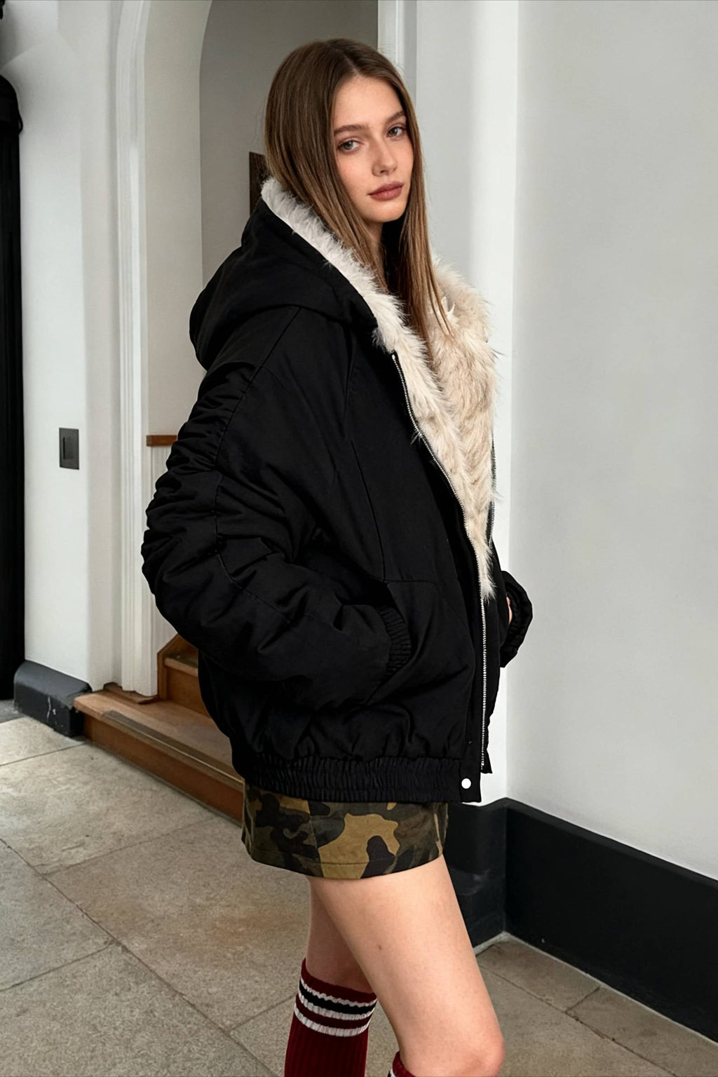 FurLined Oversized Bomber Jacket