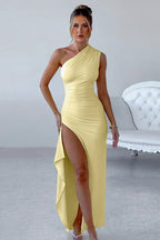 One-Shoulder Stretch Slit Birthday Dress