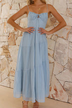 Spaghetti Strap Open Back Flared  Maxi  Vacation Dress
