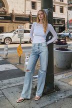 High Waist Ripped Cotton Straight Jean