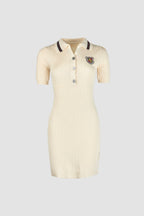 Ivory Embroidered Patch Polo Rib-Knit Dress