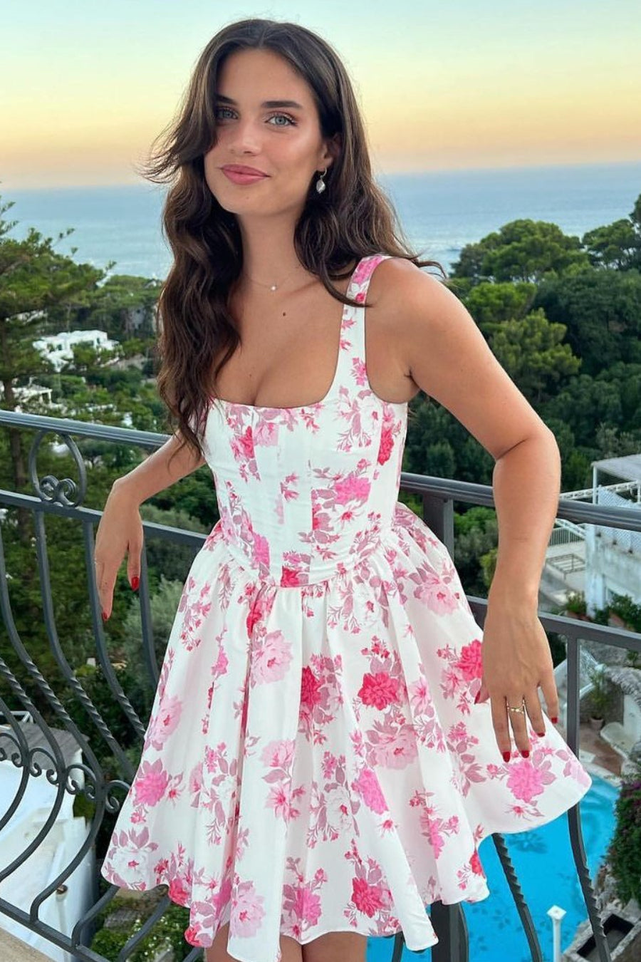 Off Shoulder Floral Ruched Mini Dress