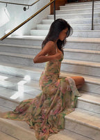 Watercolor Whisper - Floral Mesh Maxi Dress