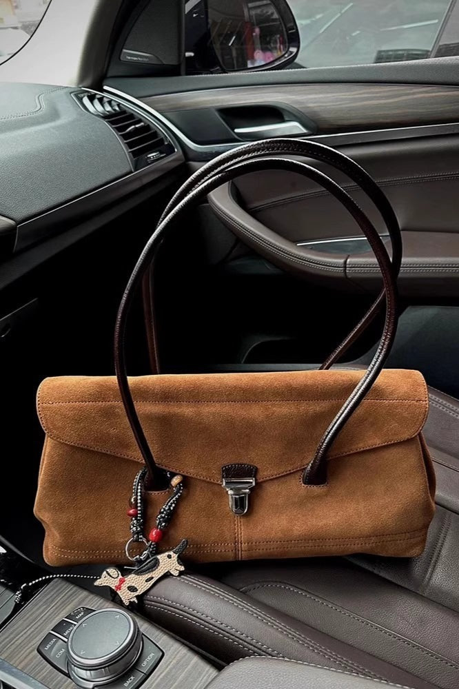 Elegant Chic Solid Color Suede Metal Lock Tote Bag