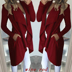 Fashion Solid Color Lapel Slim Long Windbreaker Jacket