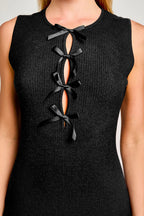 Sleeveless Bow Cutout Knit Sweater Dress