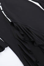 Diamond Collar Contrast Trim Ruffle Sleeve Midi Party Dress