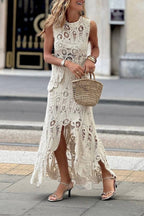 Sleeveless Hollow-Out Crochet Maxi Dress Set