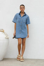 Short Sleeve Shirt Denim Dress