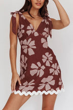 Mykonos Morning Tied Shoulder Mini Dress Floral Brown