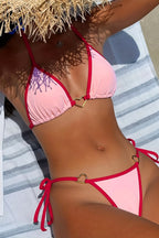 Colorblock Heart Tie Backless Bikini Set