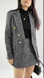 Black Lapel Collar Houndstooth Blazer