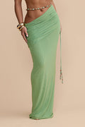 Emara Stretch Mesh Hand Beaded Detachable Belt Gathered Waist Vacation Maxi Skirt