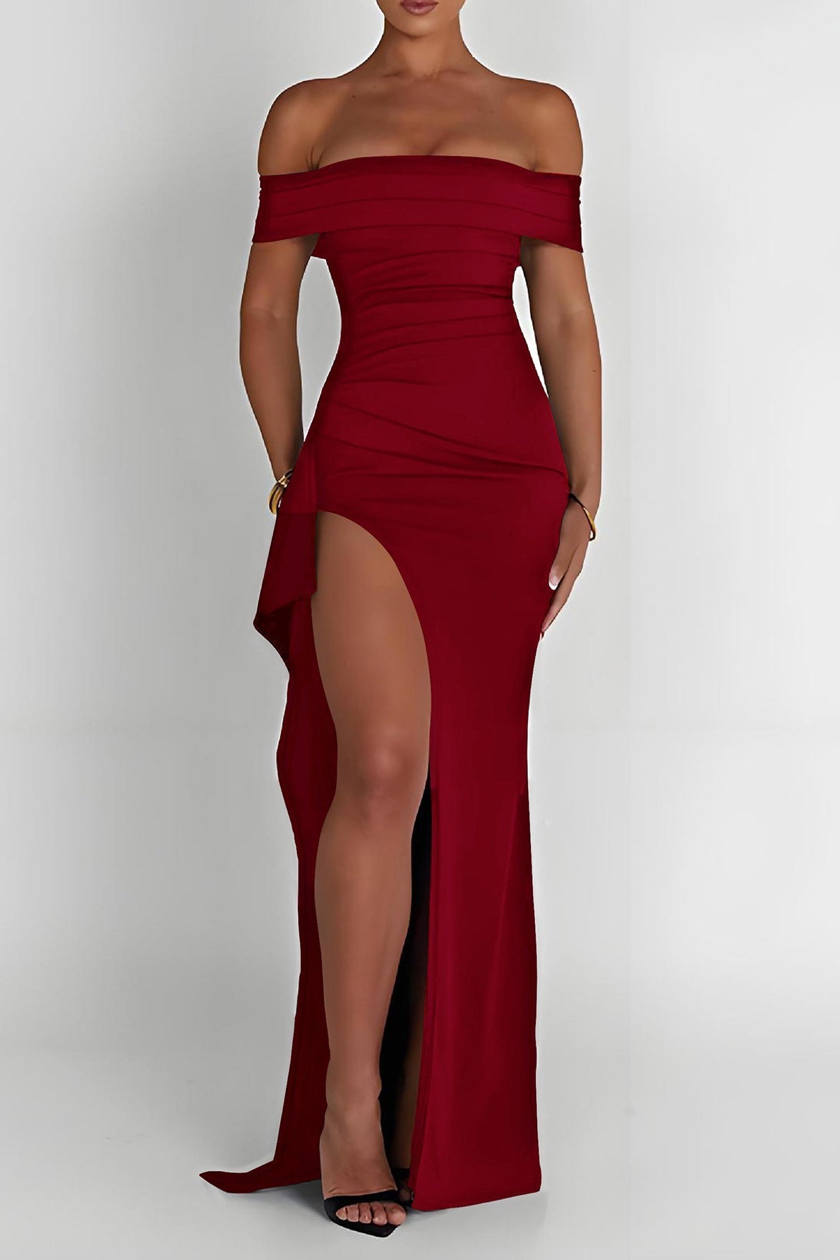 Sexy Off Shoulder Slit Elegant Bodycon Dress